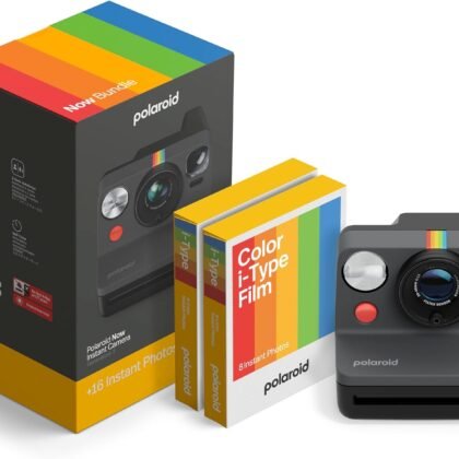 Polaroid Now 3rd Generation I-Type Instant Camera + Film Bundle - Now Black Camera + 16 Color Photos (6560)