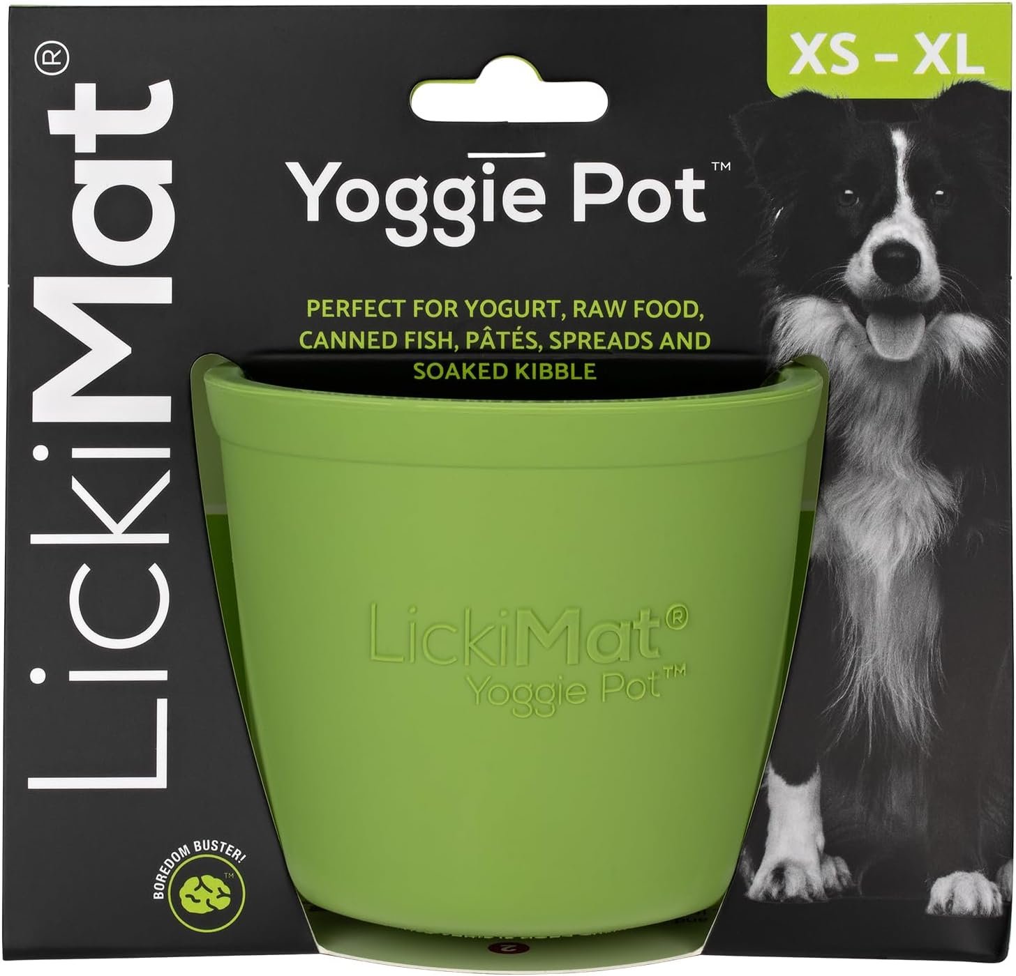 LICKIMAT Yoggie Pot – Distraction, Fun and Enrichment. Long Lasting Rubber Licking Treat Dispenser for All Dog Sizes and Slow Feeder for Small Dogs - Green