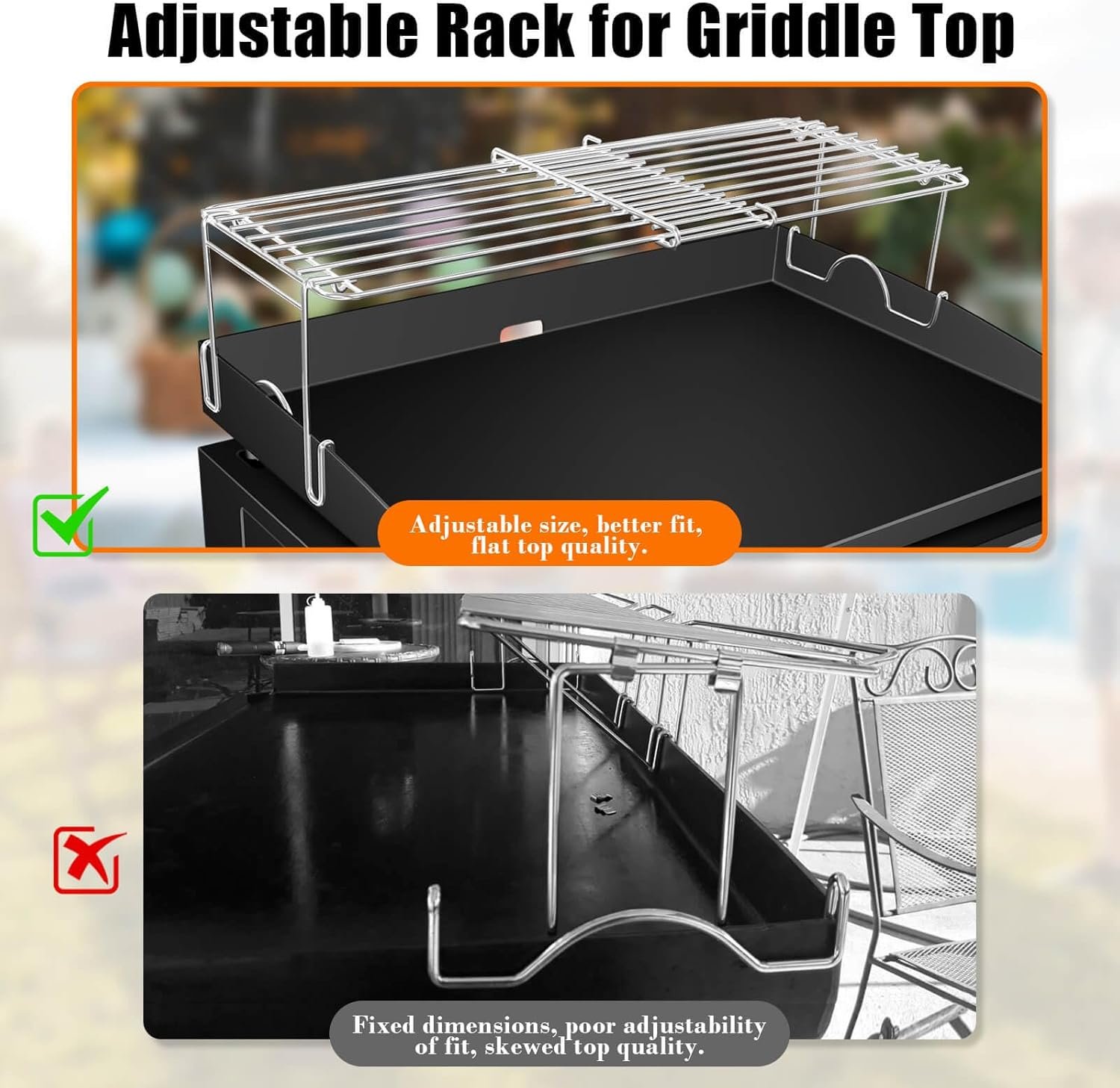 Warming Rack for Blackstone 17 & 22 inch Griddle, Foldable Blackstone Accessories, Adjustable Width 17 to 22 inches, Grill Warming Rack for Pit Boss and Royal Gourmet, Detachable, Stainless Steel - Image 4