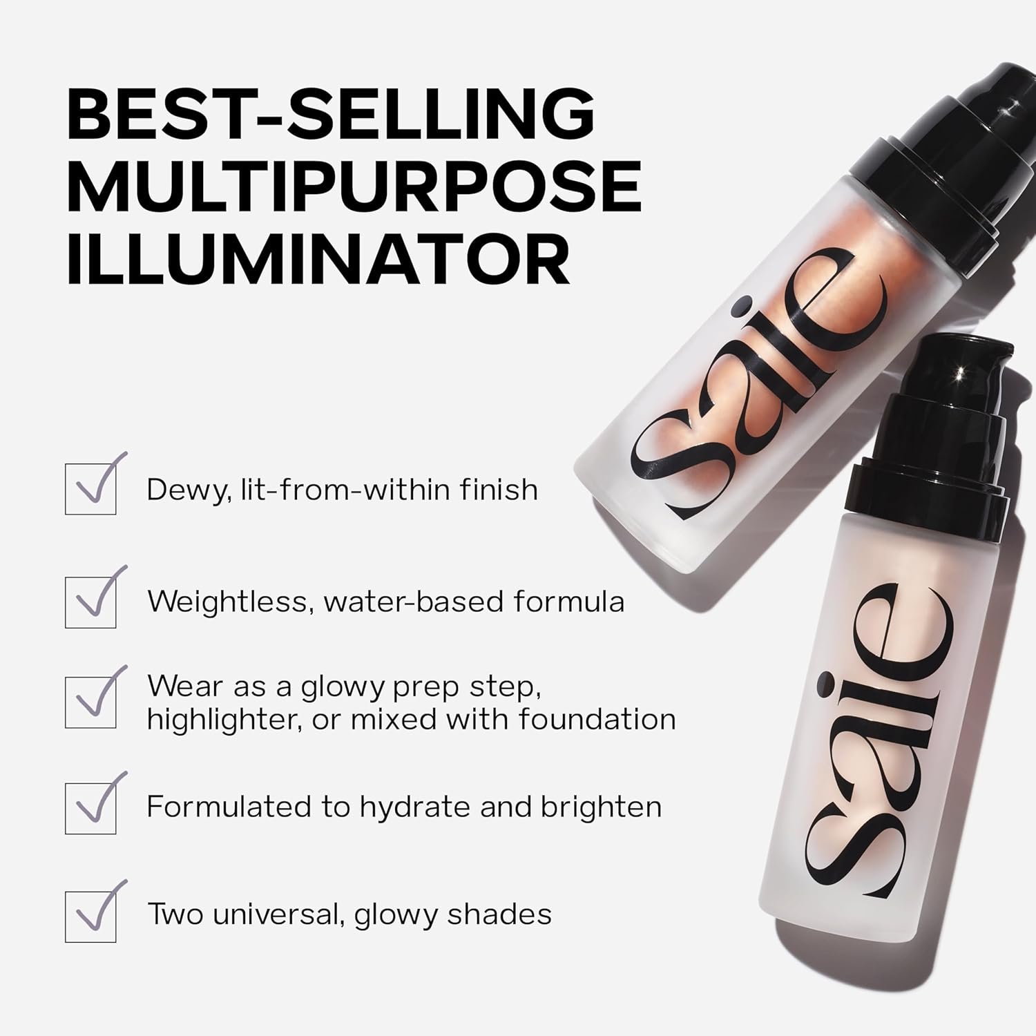 Saie Glowy Super Gel - Hydrating Makeup Primer and Illuminating Glow Serum Enriched with Vitamin C and Squalane Oil - All-Over Liquid Highlighter Makeup for Instant Glass Skin - Starglow (1 oz) - Image 9