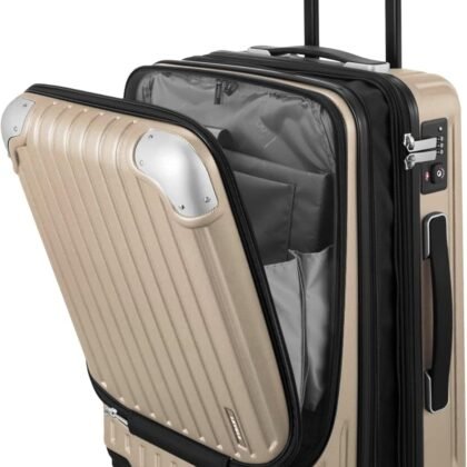 LEVEL8 Grace Carry on Luggage with Front Compartment, 20 Inch Expandable Hardside Suitcases with Wheels, Abs+Pc Harshell Spinner Luggages with Tsa Lock, Travel Bag for Women Men, Champagne