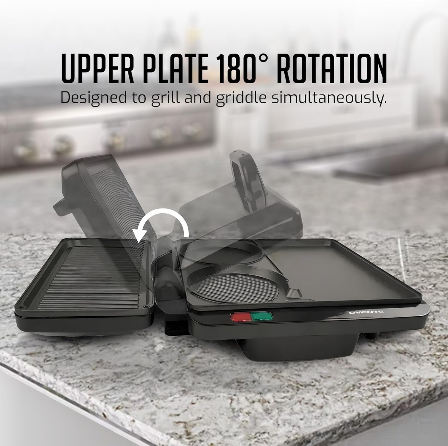 OVENTE Sandwich Maker and Hamburger Grill Machine with Non-Stick Griddle and Griller Plate, 1000W Electric Multipurpose Breakfast Station for Sandwiches, Burgers, Egg Muffin & Pancakes, Black HMG111B - Image 3