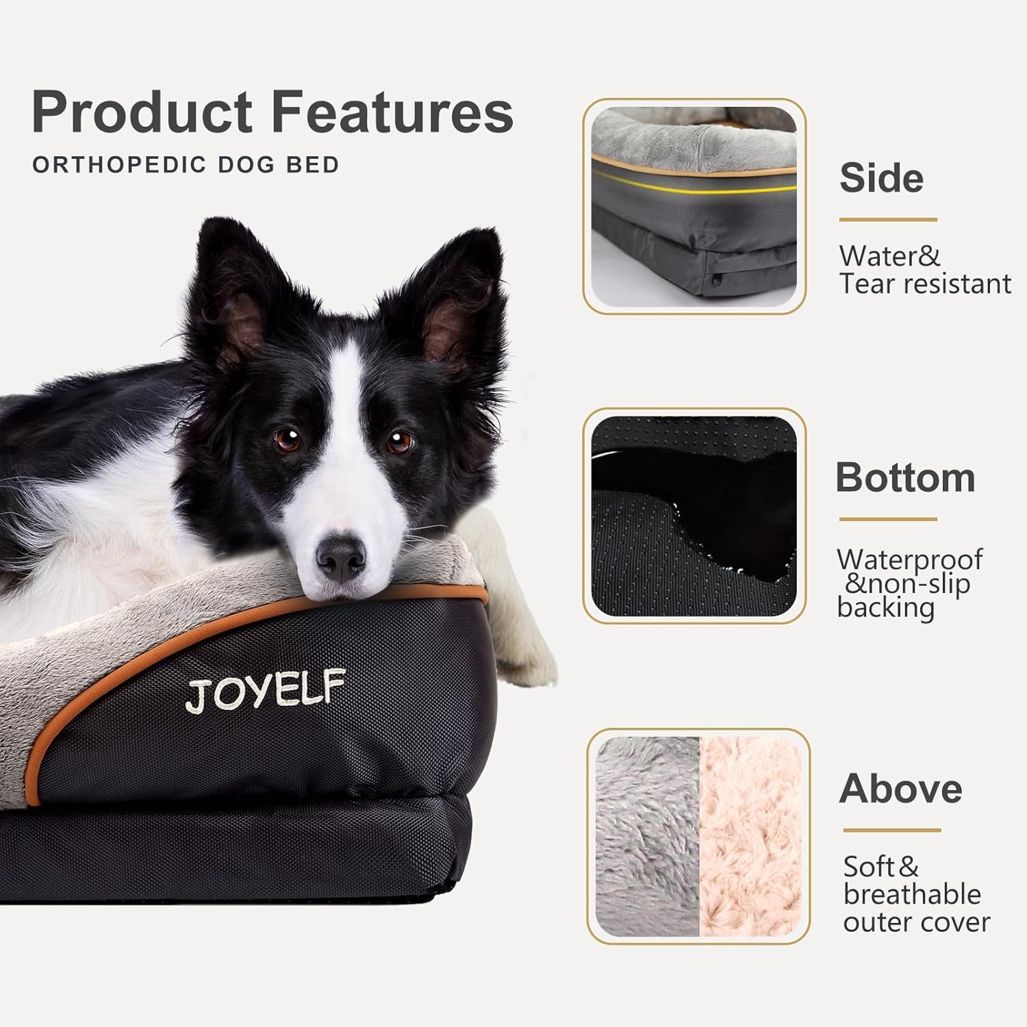 JOYELF XLarge Memory Foam Dog Bed, Orthopedic Dog Bed & Sofa with Removable Washable Cover and Squeaker Toy as Gift - Image 3