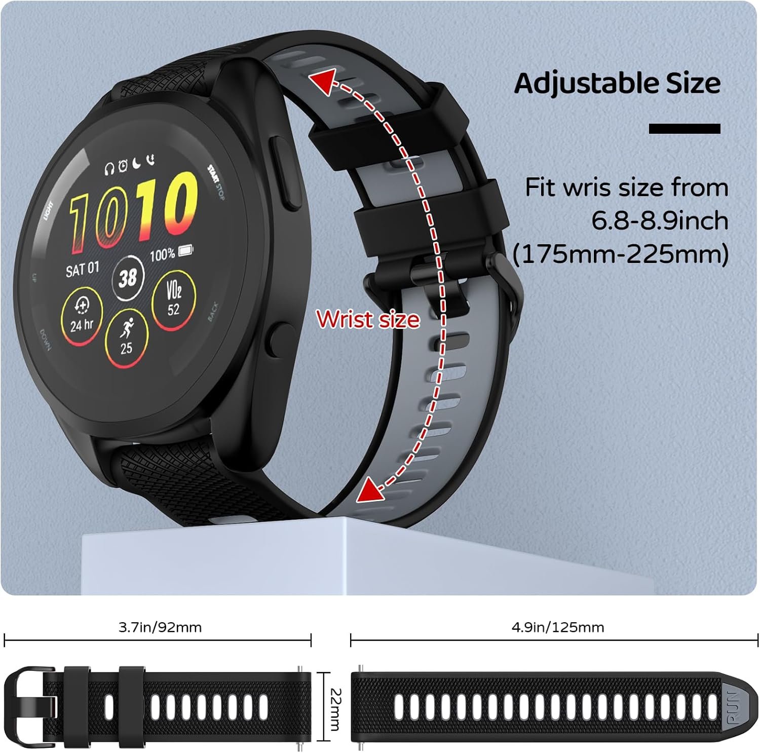 U-LIMVE Watch Band for Garmin Forerunner 265/Forerunner 255/Vivoactive 4/Venu 3/Venu 2, 22mm Quick Release Silicone Replacement Band - Image 4