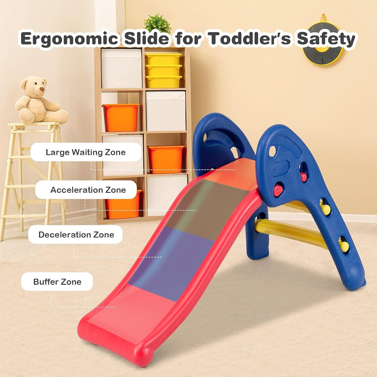 Baby Joy Folding Slide, Indoor First Slide Plastic Play Slide Climber Kids (Ellipse Rail) - Image 3