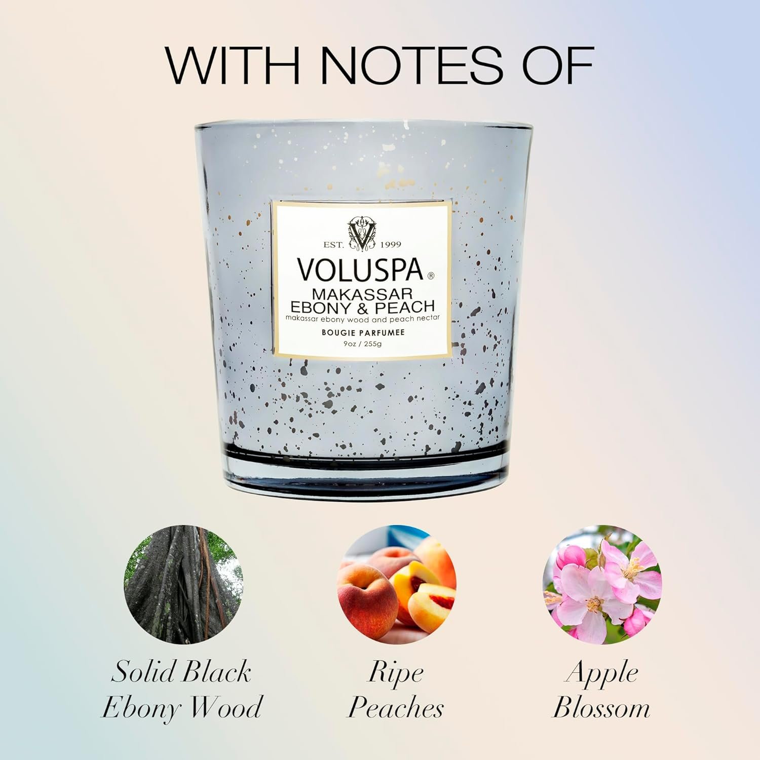 Voluspa Makassar Ebony and Peach Candle, 9 oz, Coconut Wax Blend, Scented Candles for Home, 60 Hour Burn Time, Candle Jars - Image 3