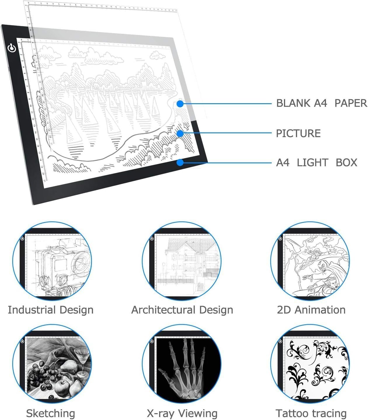 LitEnergy A4 LED Copy Board Light Tracing Box, Adjustable USB Power Artcraft LED Trace Light Pad for Tattoo Transferring, Drawing, Sketching, Animation, Stenciling, Diamond Art Painting Accessories - Image 7