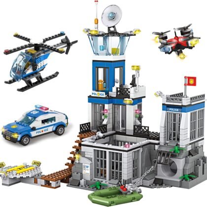City Police Prison Island Building Blocks Set, Police Station Building Toy Kit with Police Car Drone Helicopter Boats, Best Preschool Toys Gift for Kids, Boys, and Girls Aged 6+ (946 Pieces)