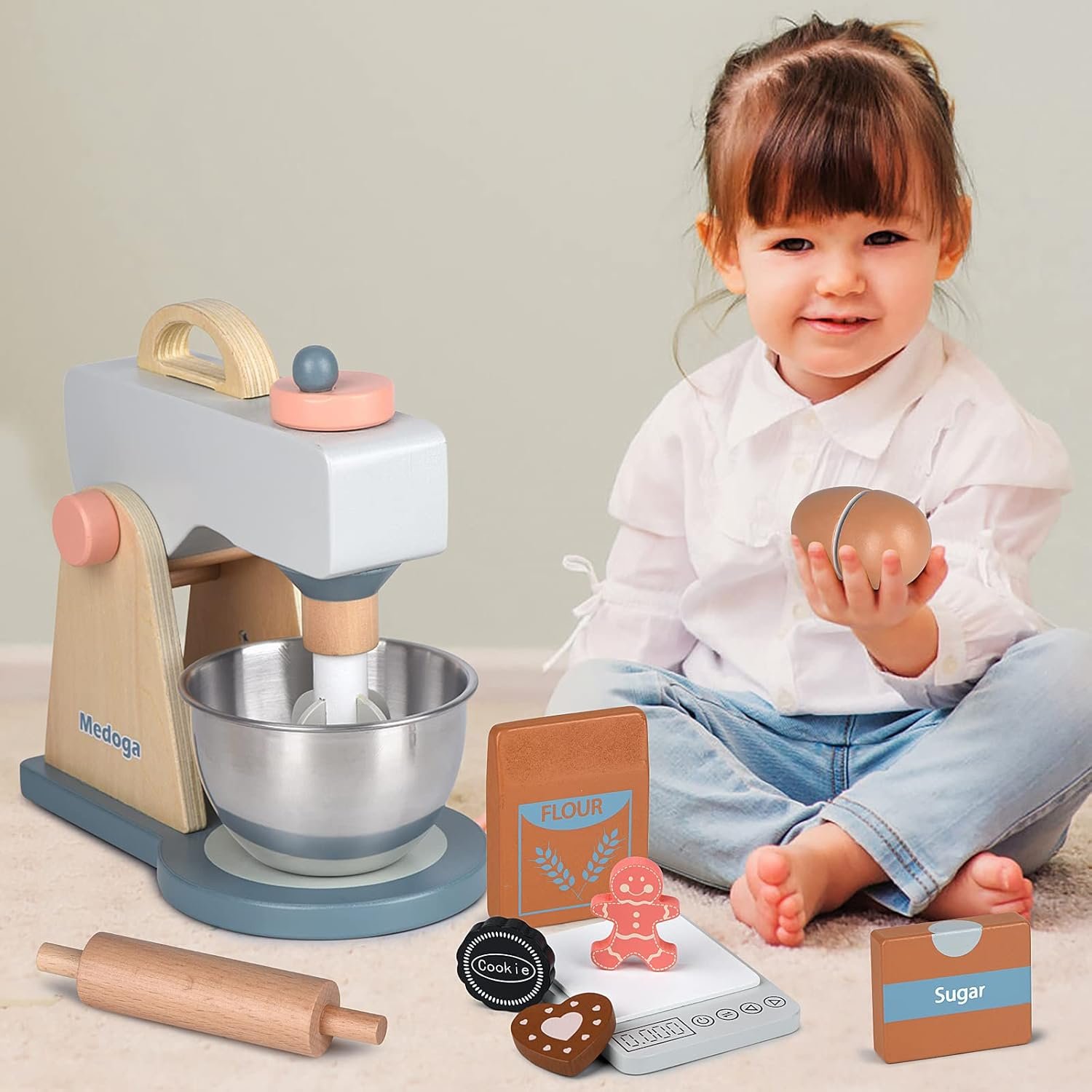 Play Kitchen Accessories Wooden Mixer Set Pretend Play Food Sets for Kids Role Play Toys for Girls and Boys (Mixer Set) - Image 6