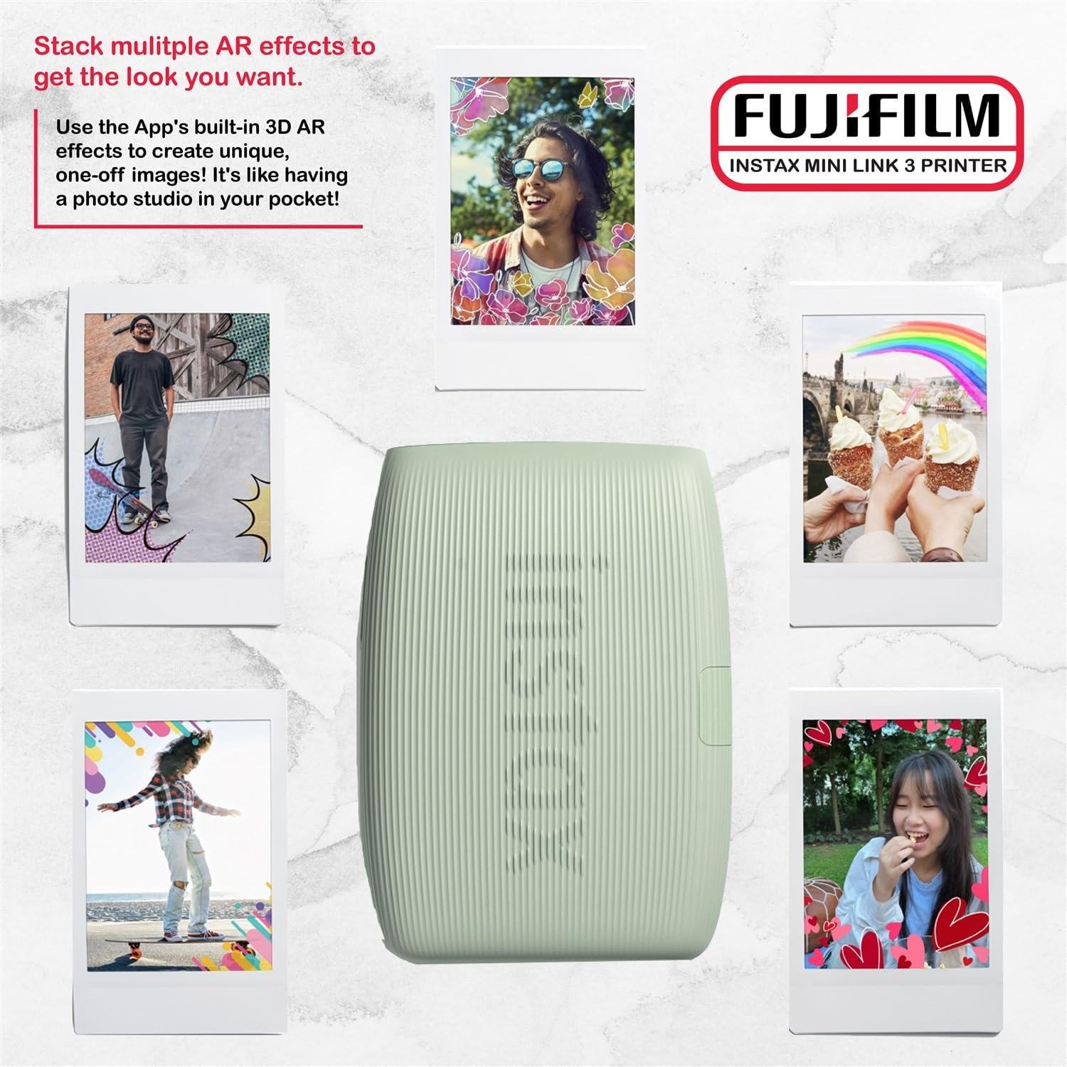 Fujifilm Instax Mini Link 3 Printer Bundle Instax Mini Film (40 Sheets), Instax Mini Link 3 Protective Case (Sage Green) - Image 7