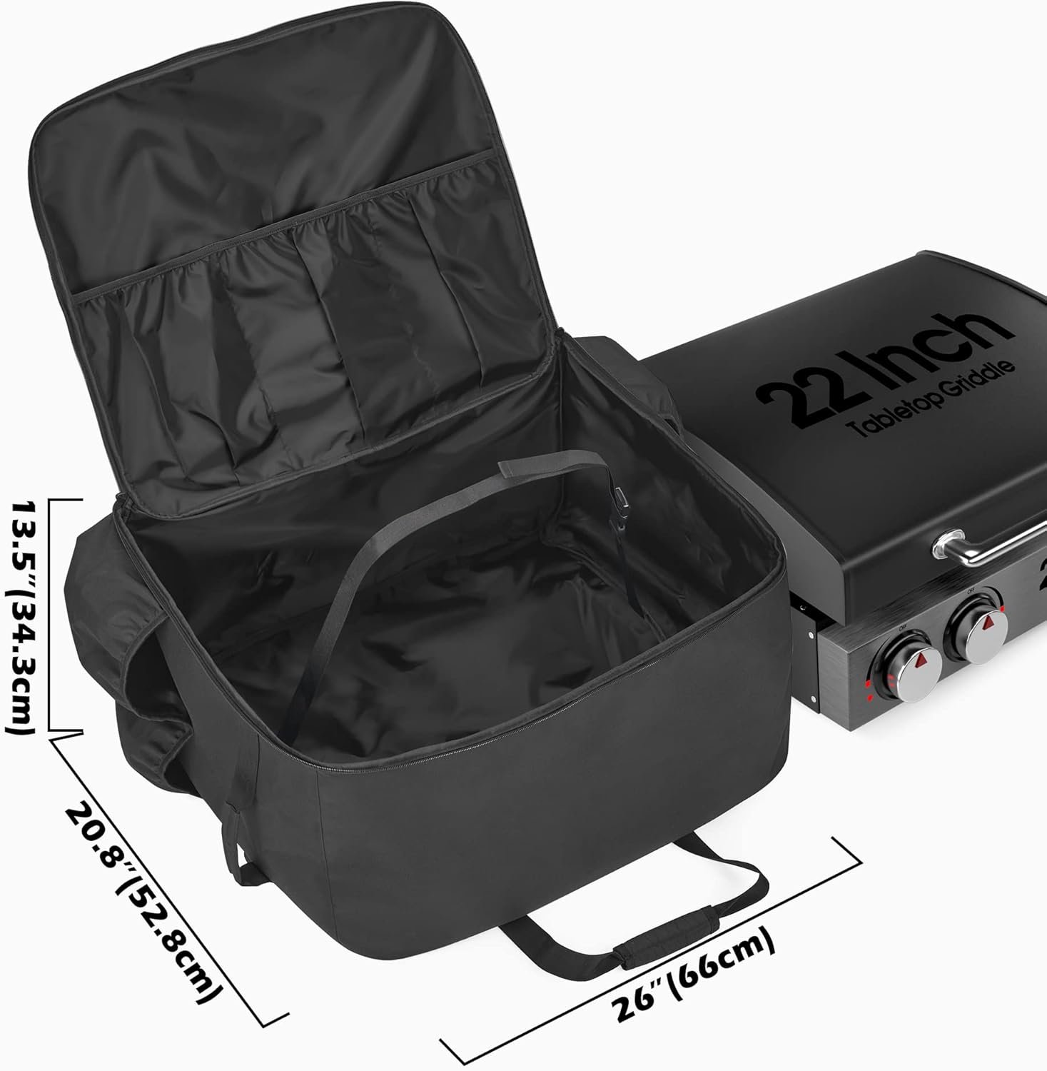 samdew Carry Bag for 22 Inch Tabletop Griddle with Hood, Outdoor Grill Cover Compatible with Blackstone 22 Inch Tabletop Griddle with Hood, Portable Camping Grill Storage Case with Pockets, Bag Only - Image 6