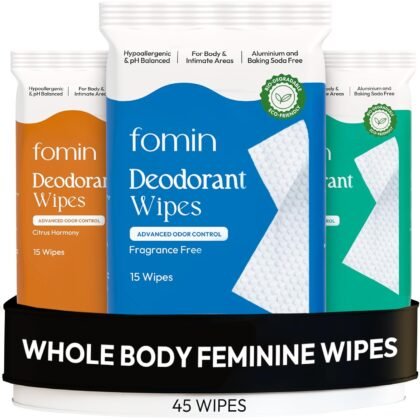FOMIN Acidified Deodorant Wipes For Women - 45 Count - Variety Pack – Hypoallergenic, pH Balanced Whole Body Wipes - Plastic-Free, Exfoliating & Advanced Odor Control Underarm Body Wipe