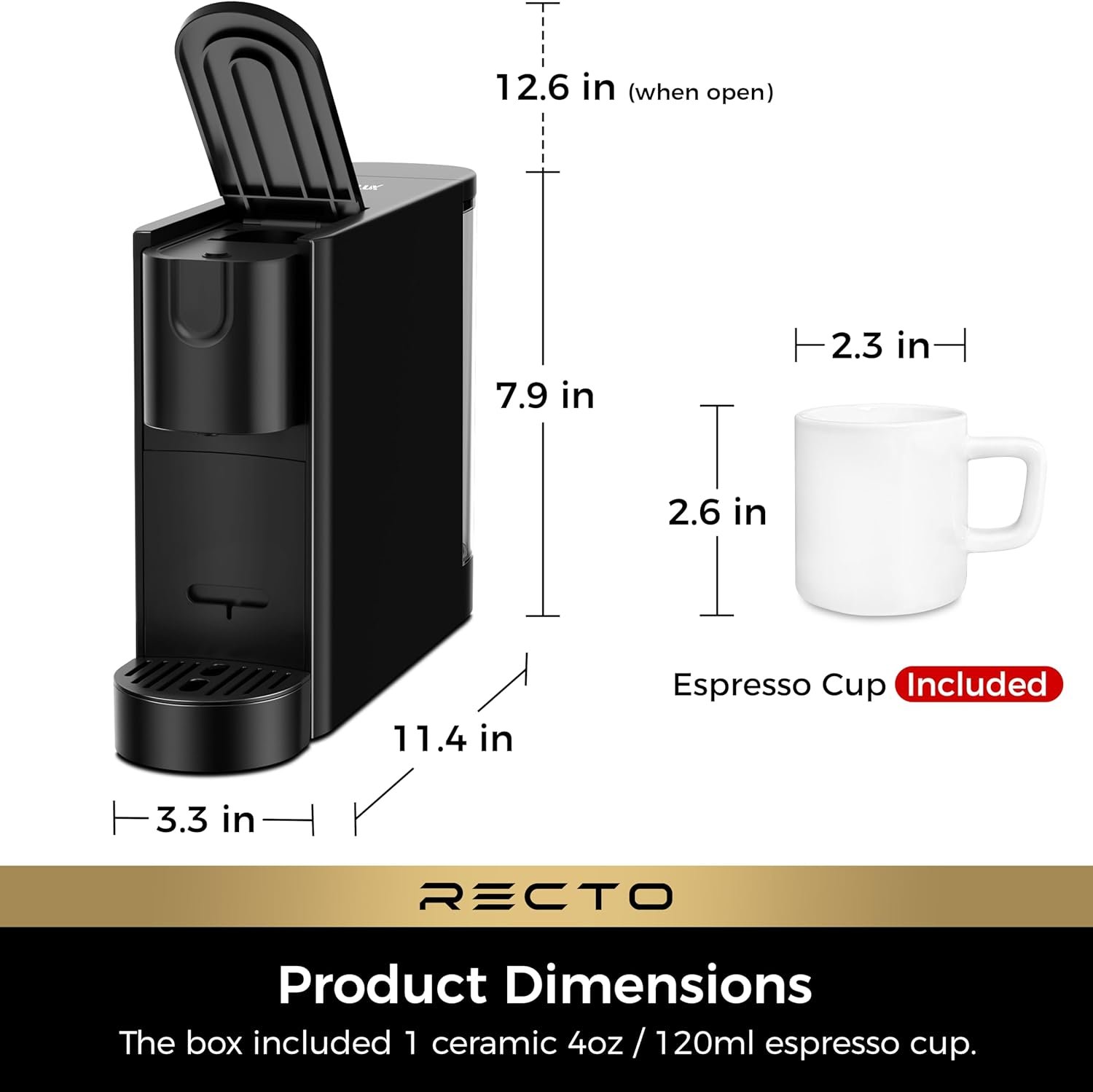 CHULUX RectoCafé Espresso Machine for Nespresso Original Capsule Pod, 20 Bar Professional Italian Pump Coffee Machine, Extra Mini Espresso Maker for Home & Office, Black - Image 7