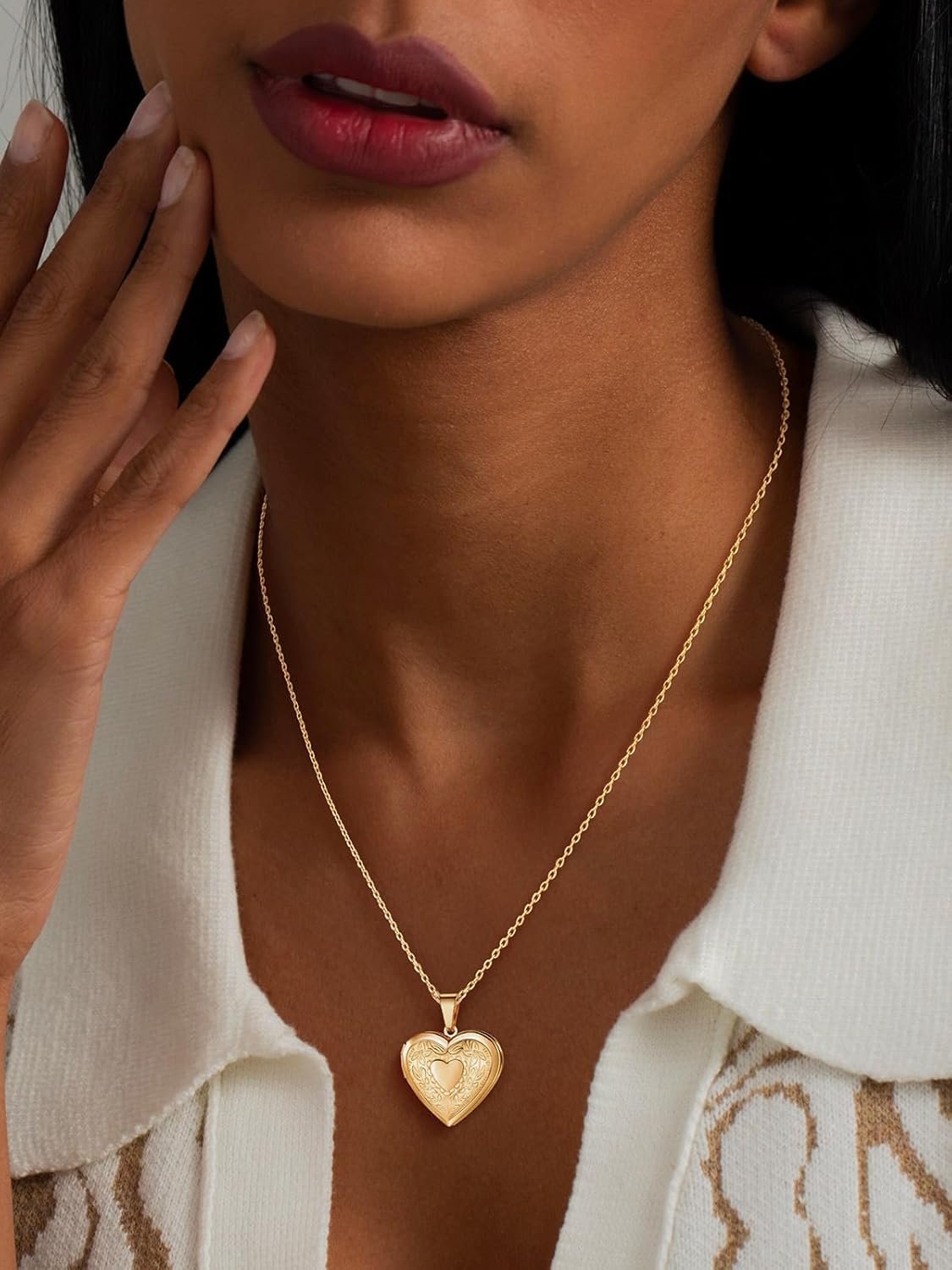 U7 Women Locket Necklace Platinum 14K Gold Photo Lockets that Hold Picture,Chain 20 Inch Personalized Gift Custom Love Heart Image Necklaces - Image 2