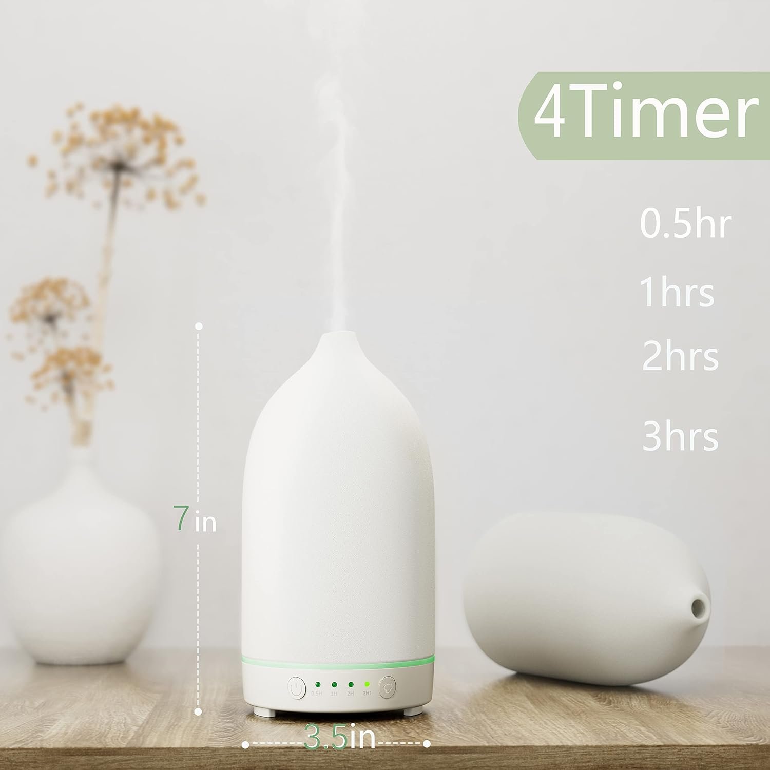 Essential Oil Diffusers,Handmade Ceramic Aromatherapy Diffuser for Room and 9 Colors Night Light for Home,Auto-Off (White) - Image 4