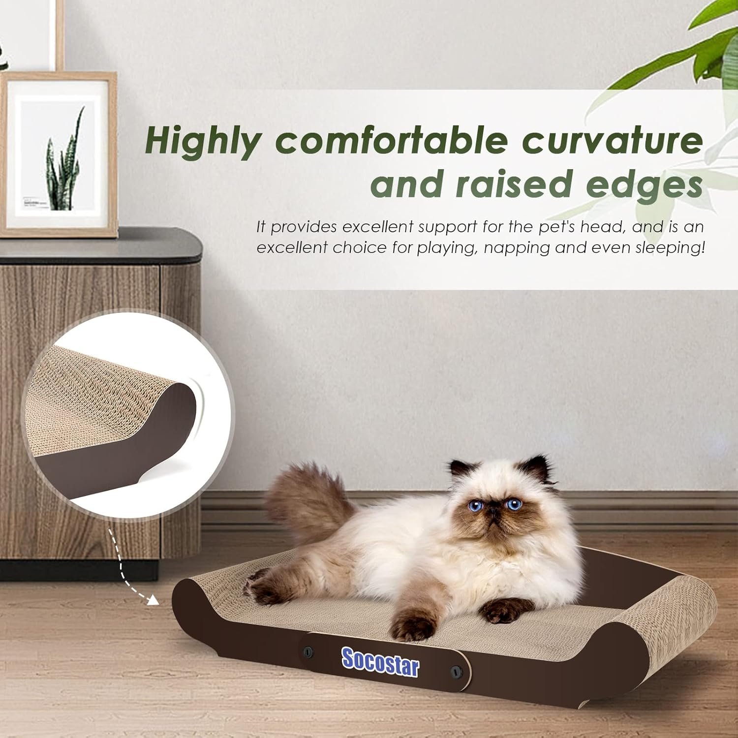 Extra Large Cat Scratcher Sofa Bed 27.6 x 11 Inches- Cat Scrathing Cardboard,100% Recycled Paper Cat Scratchers for Indoor Cats - Cat Scratcher Lounge, Cat Scratch Pad - Cardboard Cat Bed Couch - Image 3