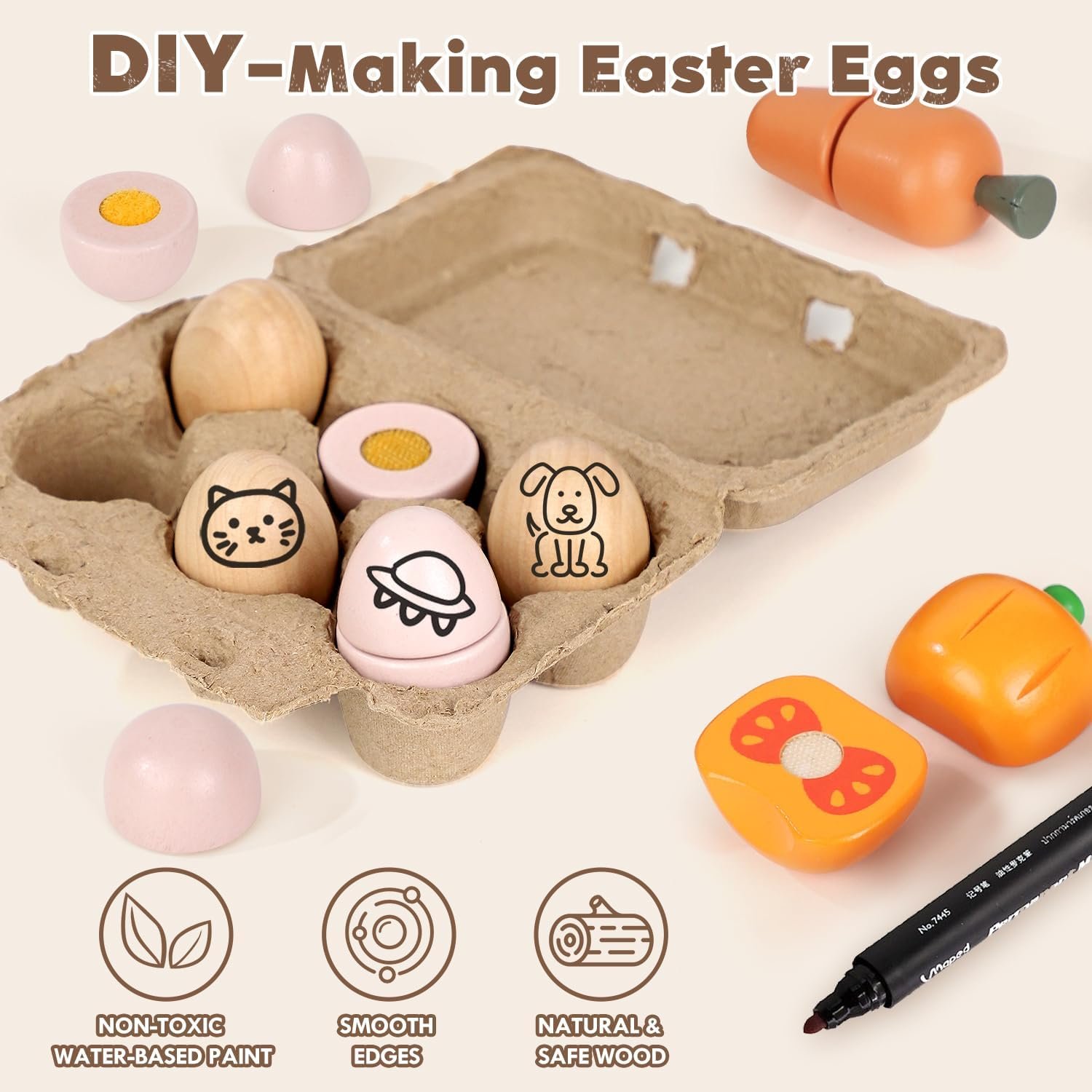 Lehoo Castle Wooden Play Food Sets for Kids Kitchen, Food Toys for Toddlers 3+ Year Old, Pretend Food Play Kitchen Accessories, Cutting Fruits Vegetables Toys, Gift for Boys Girls - Image 2