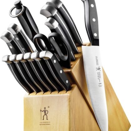 HENCKELS Statement Premium Quality 15-Piece Set with Block, Natural, Razor-Sharp, German Engineered Informed by 100+ Years of Mastery, Lightweight and Strong, Dishwasher Safe