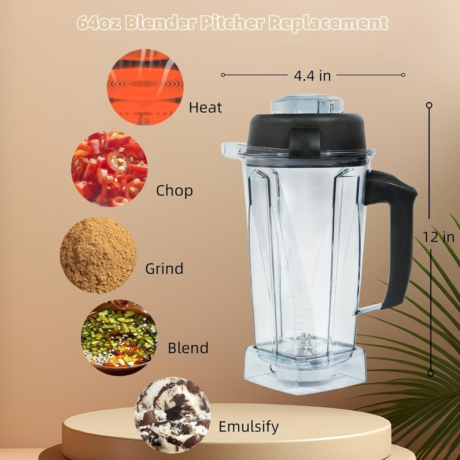 Blender Pitcher 64oz Replacement Pitcher Compatible with 5200 6300 5000 VM0101 VM0102 VM0103 VM0197 6000 Classic/Explorian/Commercial Blender Cup - Image 2