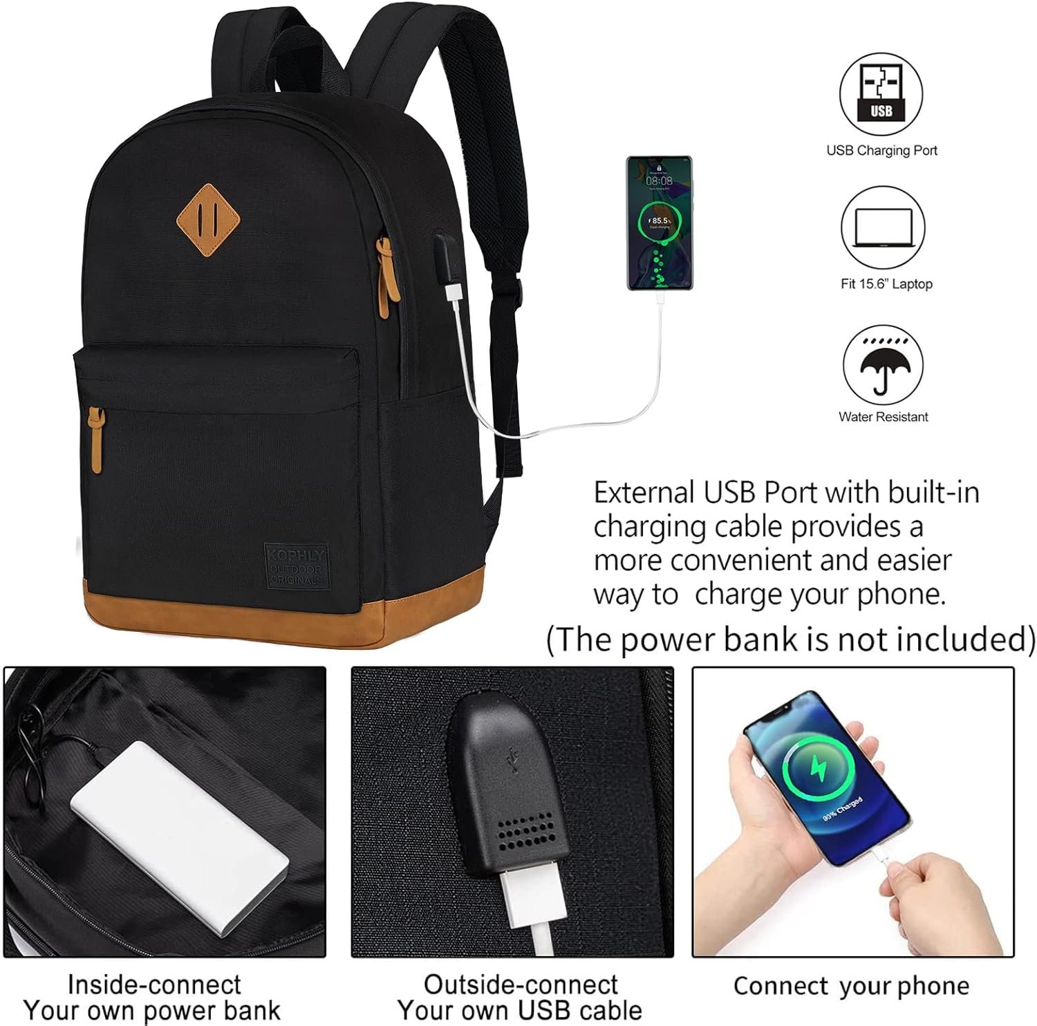 Large Travel Laptop Backpack with USB Charging Port for Men and Women, Classic School Backpack for Boys and Girls, Work Bag(18Inches/Black) - Image 2