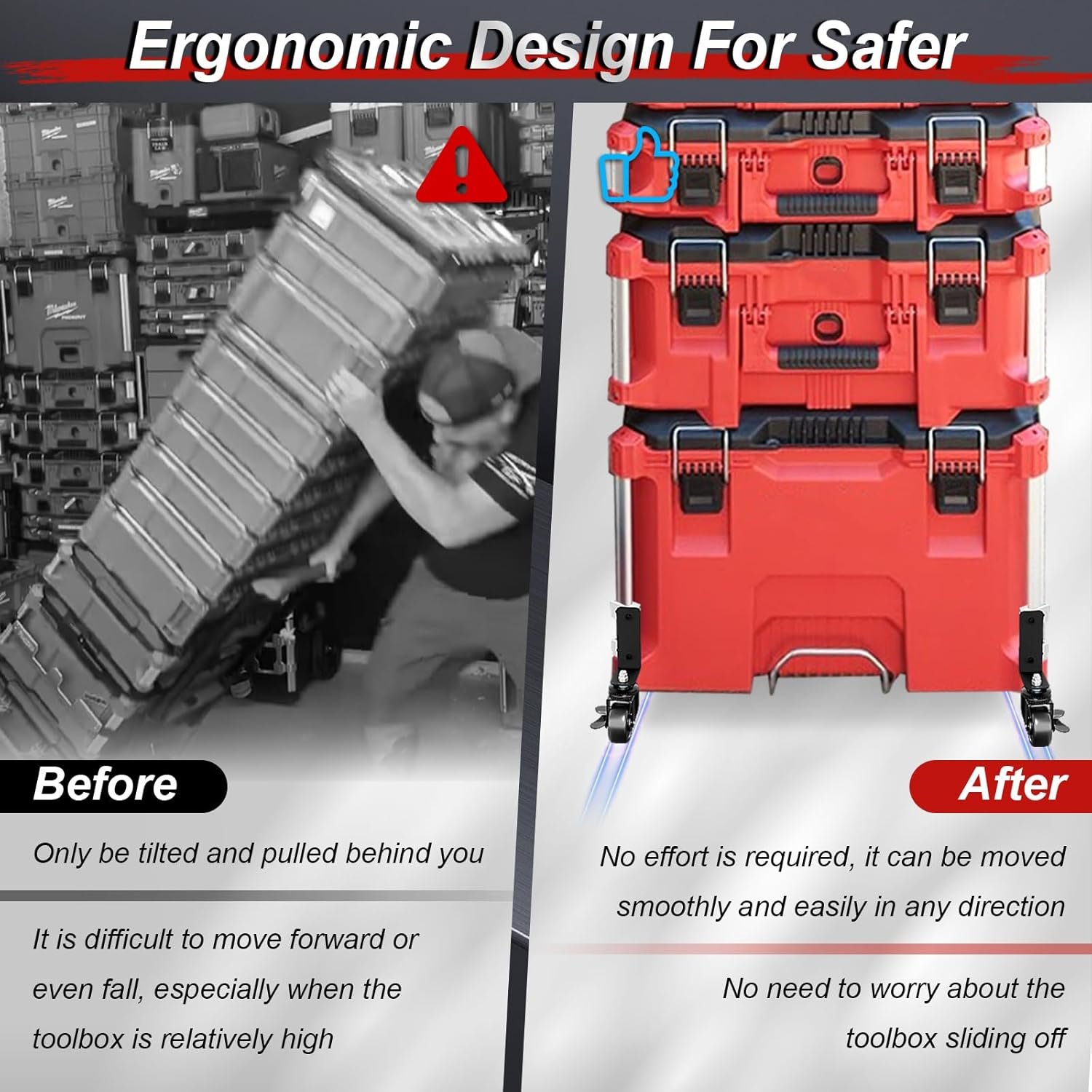Upgraded 360° Dual Front Wheels, Packout Wheels Compatible with Mil.Waukee Packout Rolling Toolboxes, Packout Toolbox Accessories, 200 Lbs Capacity - Image 3
