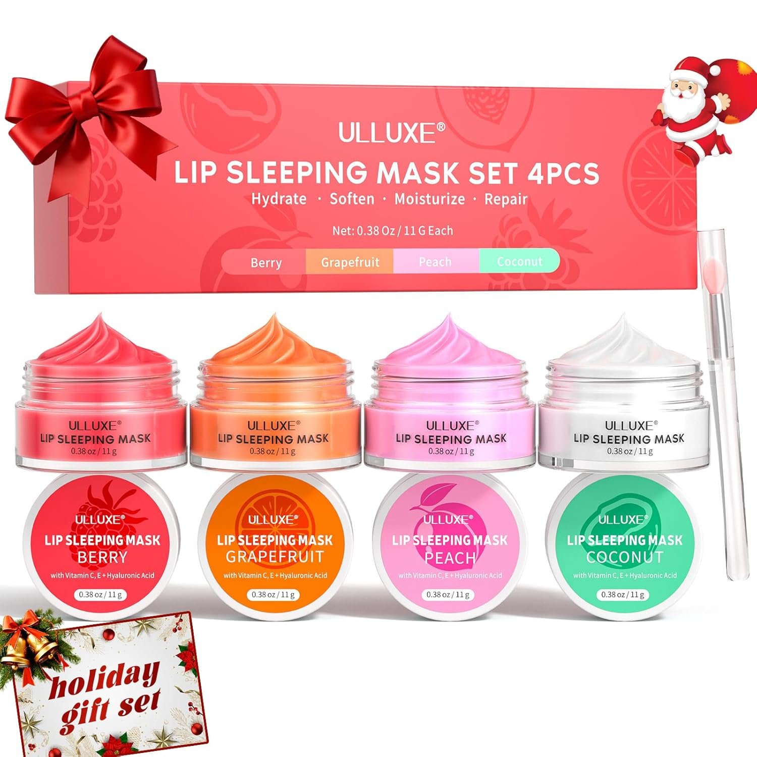 Lip Mask Set 4 Pcs, Overnight Lip Sleeping Mask with Shea Butter, Hyaluronic Acid & Vitamin C Nourishes Hydrates Dry, Flaky Lips, Moisturizing Lip Repair Balm & Butter, Lip Care Gift for Women
