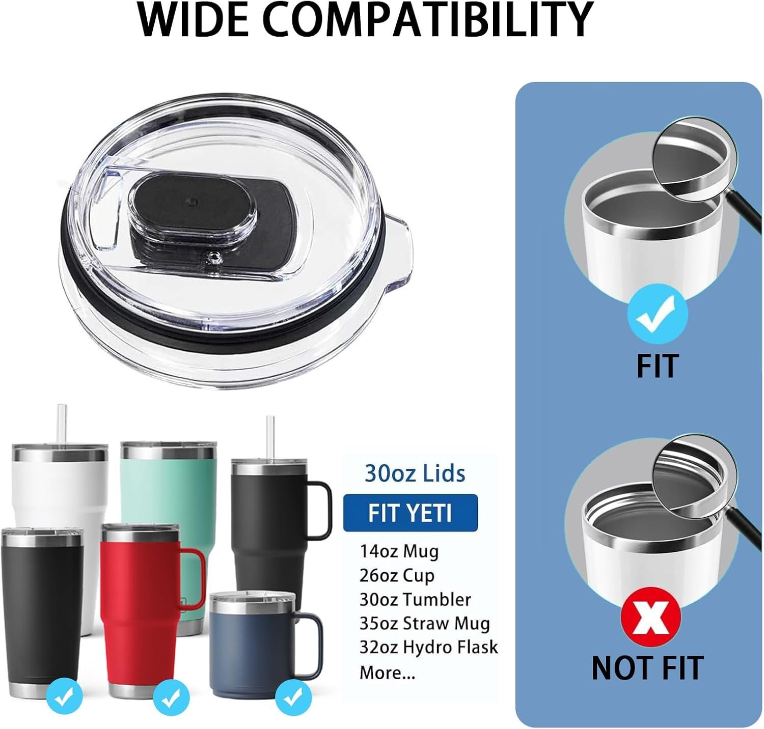 Yeti Replacement Lids - Magnetic Slider for 20 oz, 16 oz, 10 oz & 24 oz - Fits Ozark Trail, Rtic Tumbler & Mugs - Image 3
