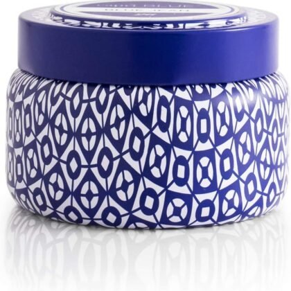 Capri Blue Volcano Printed Travel Tin Jar Candle - Luxury Candle with a Long Lasting Soy Wax Blend - Scented with Tropical & Fruity Fragrance (Blue Color, 8.5 oz)