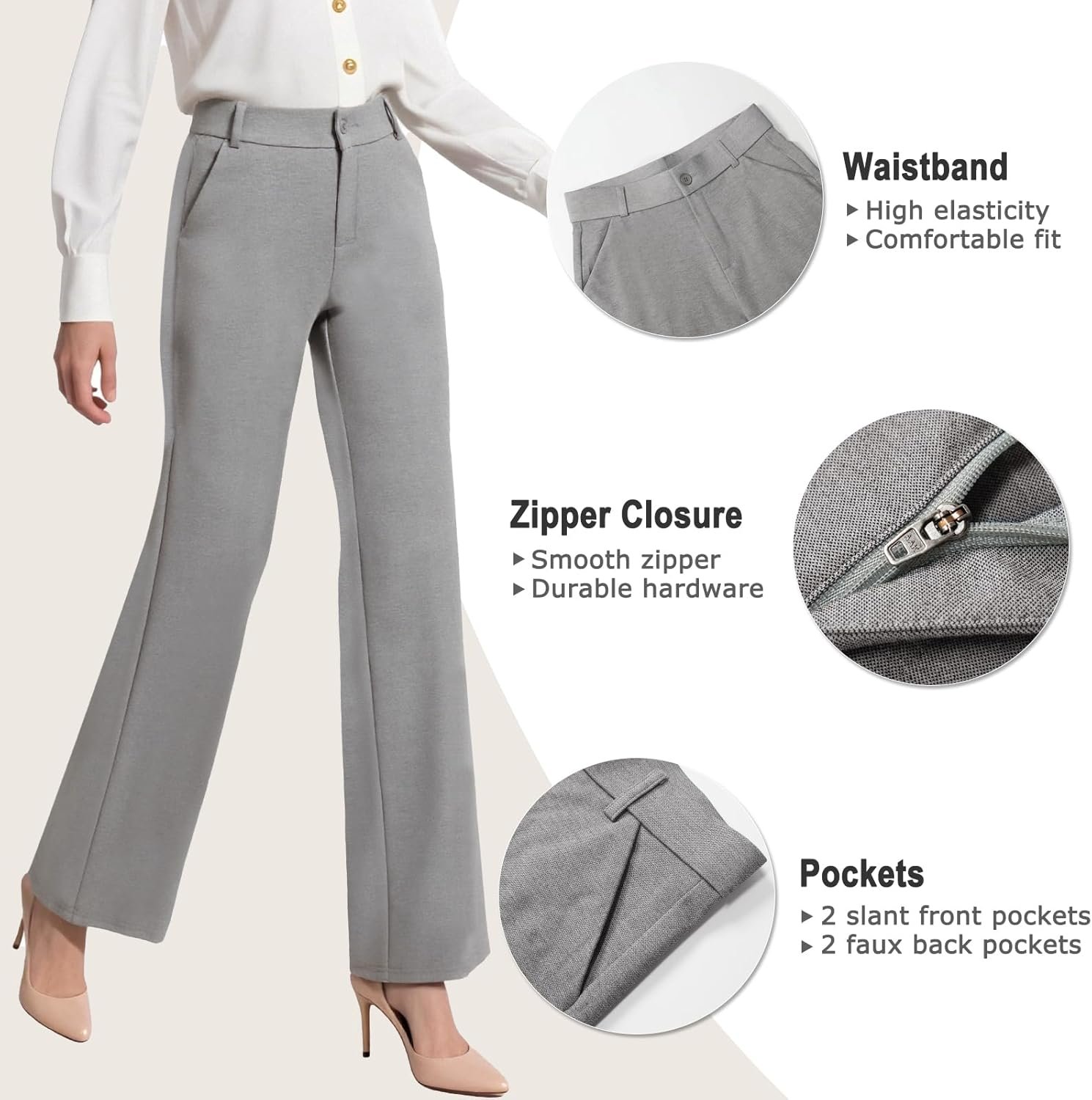 iChosy Womens High Waist Wide Straight Leg Trousers Casual Slacks Dress Pants with Pockets - Image 5