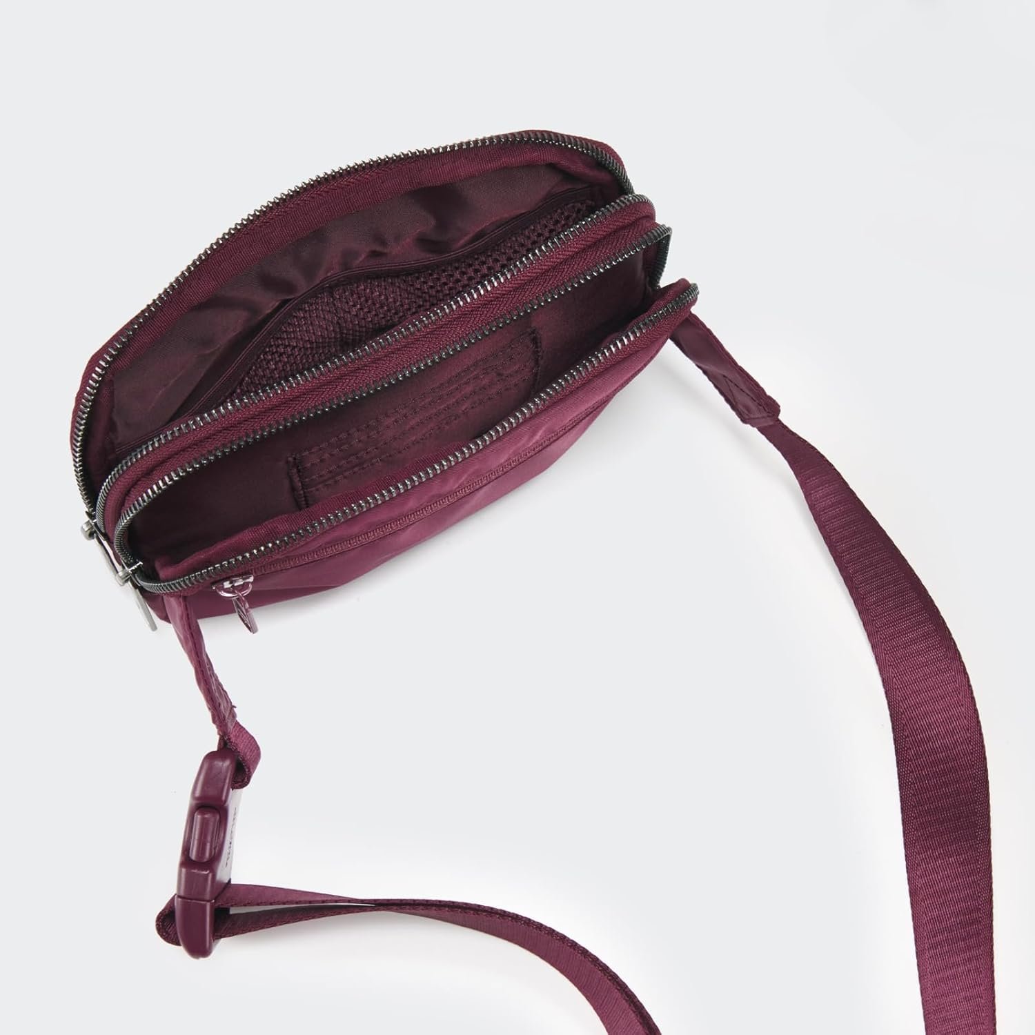 Pander Everywhere Belt Bag for Women, 5 Zipper Pockets Nylon Crossbody Fanny Pack Purse (Red Merlot) - Image 6