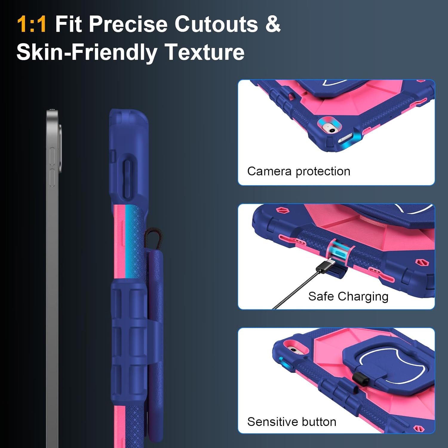 Case for iPad A16 11th Generation 11 Inch 2025, Auorld for iPad 10th Generation 10.9 inch 2022 case with Screen Protector, 360 Degree Rotating Stand Shoulder Strap Pencil Holder, Navy Pink - Image 5