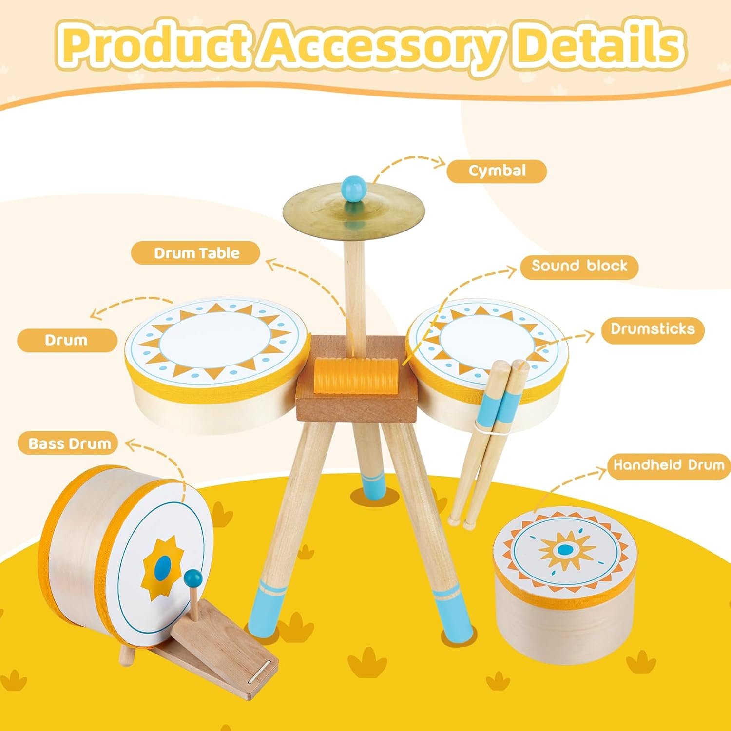 Toddlers Drum Set Toy for 1 2 3 Years Old ,Kids Wooden Jazz Drum for Toddlers Montessori Musical Instruments for Boy Girl, Percussion Set Baby Musical Toys, Birthday Gift for 1 2 3+ Kids Baby - Image 2