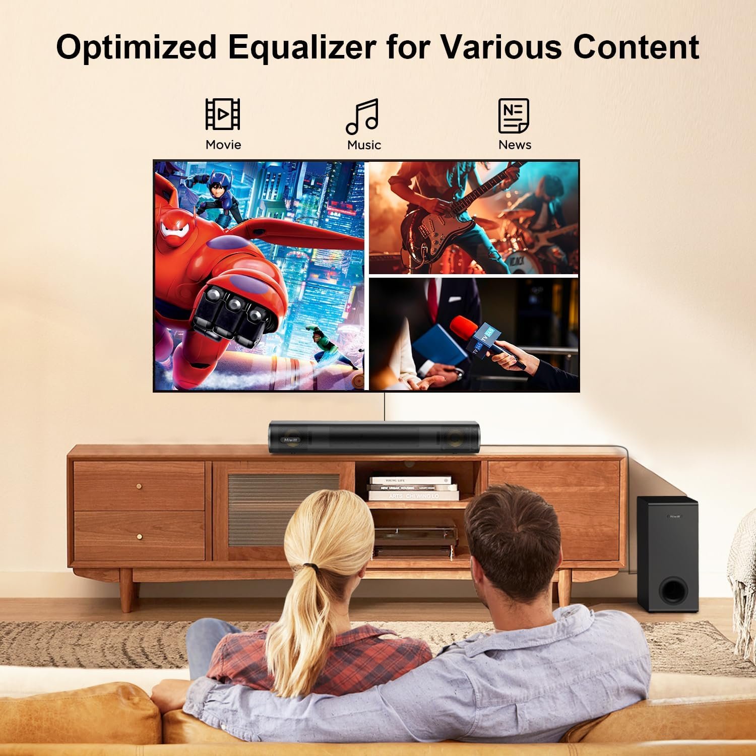 Hiwill 2.1CH Dolby Atmos Soundbar with Subwoofer, Home Theater Audio Sound Bar for Smart TV, Adjustable Treble and Bass, Clear Dialogue, HDMI eARC/ARC/Opt/BT/AUX, HiElite A21 - Image 8