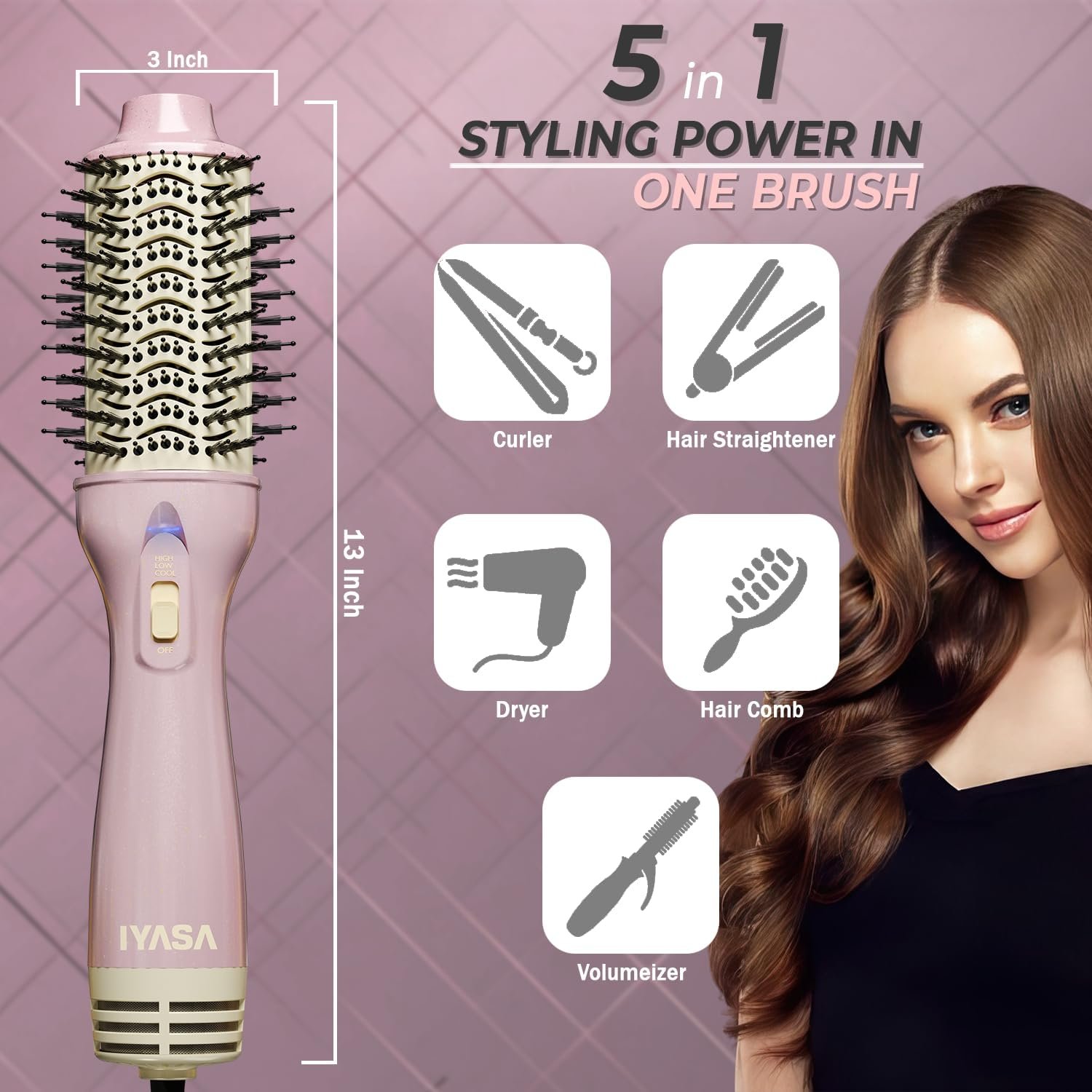 Premium 4-in-1 Oval Blow Dryer Brush, One-Step Hot Air Brush for Smooth, Hair Dryer & Volumizer, Salon Quality, Ionic Blow Dryer Styler & Straightener, Anti-Frizz, Large 3" Barrel, 13" Long - Image 2