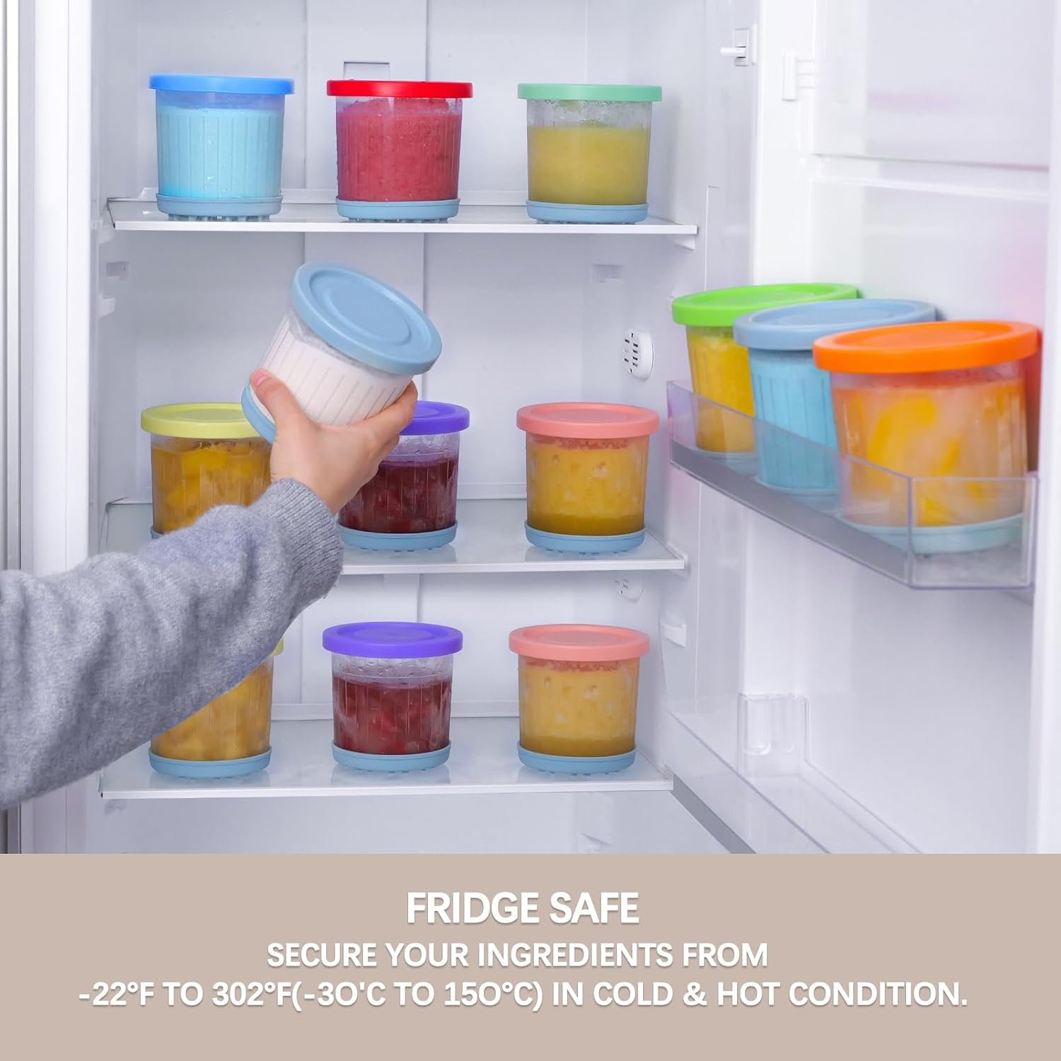 QVN Ninja Creami Pints and Lids - 4 Pack Ninja Creami Containers, 16oz Creami Pint Containers Compatible with Ninja NC299AMZ & NC300s Series Ice Cream Maker - Dishwasher Safe & Good Sealing - Image 8