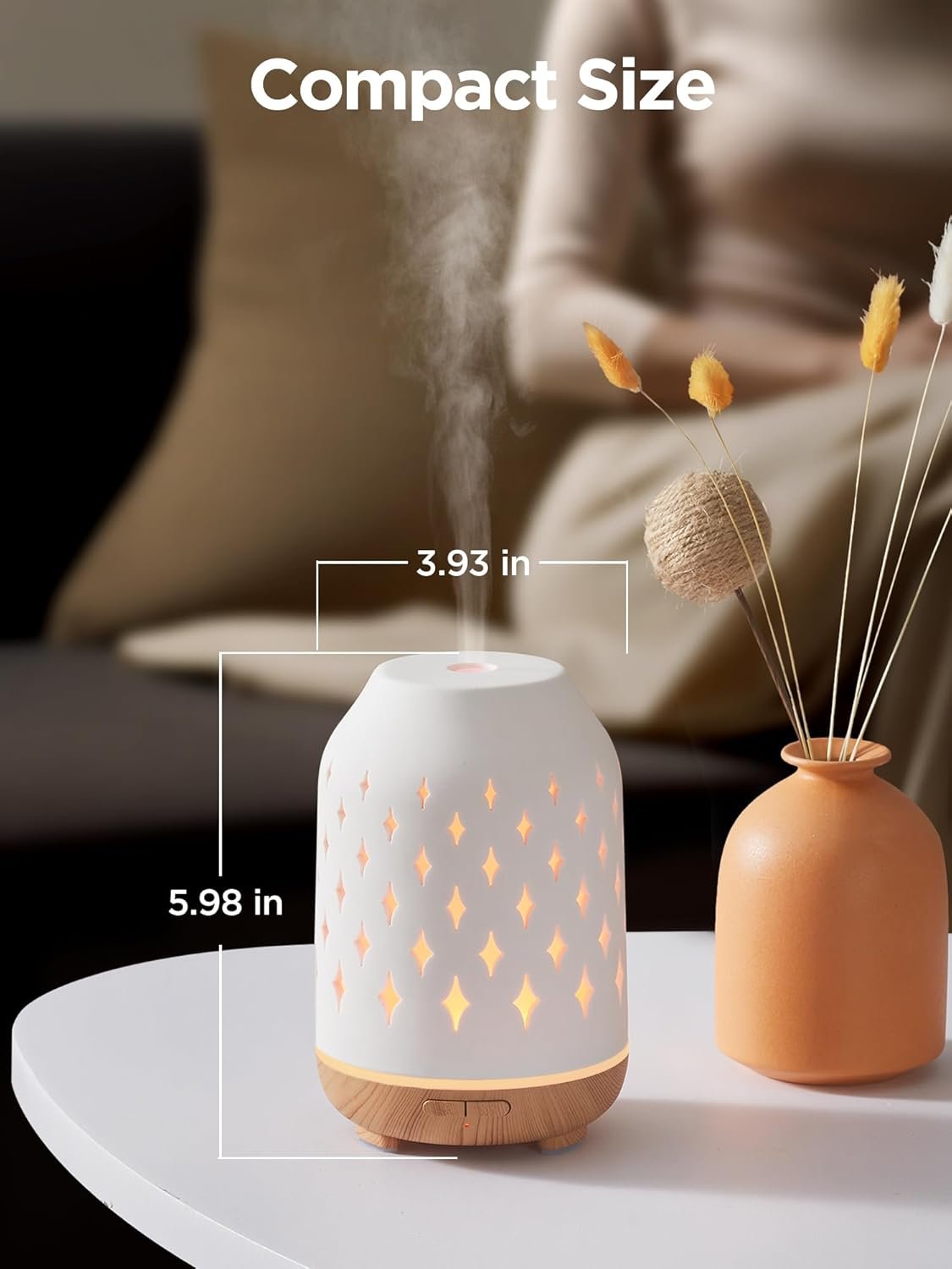 InnoGear Aromatherapy Diffuser, 150ml Ceramic Diffuser Ultrasonic Humidifier Cool Mist Essential Oil Diffusers for Home Air Diffuser with 2 Mist Modes Waterless Auto Off, White - Image 7