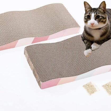 Cat Scratching Board cat Scratcher Cat Scratch Pad Cardboard cat scratchers for Indoor Cats Reversible Large Wide Corrugated with Catnip(2pcs)