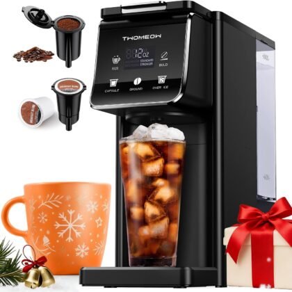 Coffee Maker Hot & Iced With Bold Setting,Single Serve Coffee Maker For K Cup And Grounds,52 Oz Removable Water Tank,6-14 Oz Brew Sizes,One Cup Kcup Coffee Machine With Reusable Filter,(Black)