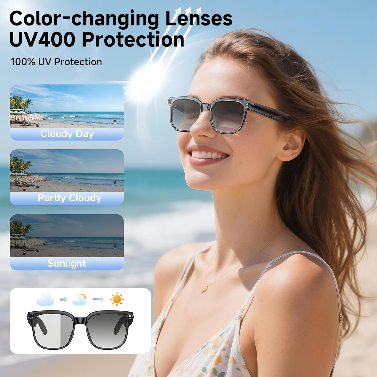 AI Smart Glasses with Camera, 4K 800W HD Video Recording Glasses with Audio, Bluetooth Sunglassess with Camera, Real-Time Translation, Voice Assistant, Object Recognition, Hands-Free Music Calls - Image 8