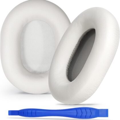 Aurivor Replacement Ear-Pads Cushions for Sony WH-1000XM5 Noise Canceling Headphones, Premium XM5 Ear Covers with Soft Protein Leather, Optimized Memory Foam (Silver)