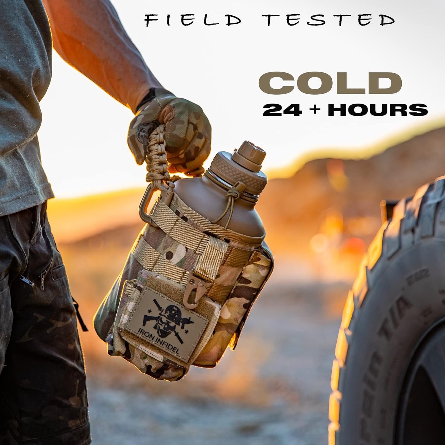 Iron Infidel Battle Bottle - Half Gallon Insulated Water Bottle with Paracord Handle - Large 64 oz Stainless Steel Water Jug & Rugged, Removable Sleeve For Keys, Wallet, Phone (OCP Camo 2 Liter) - Image 3