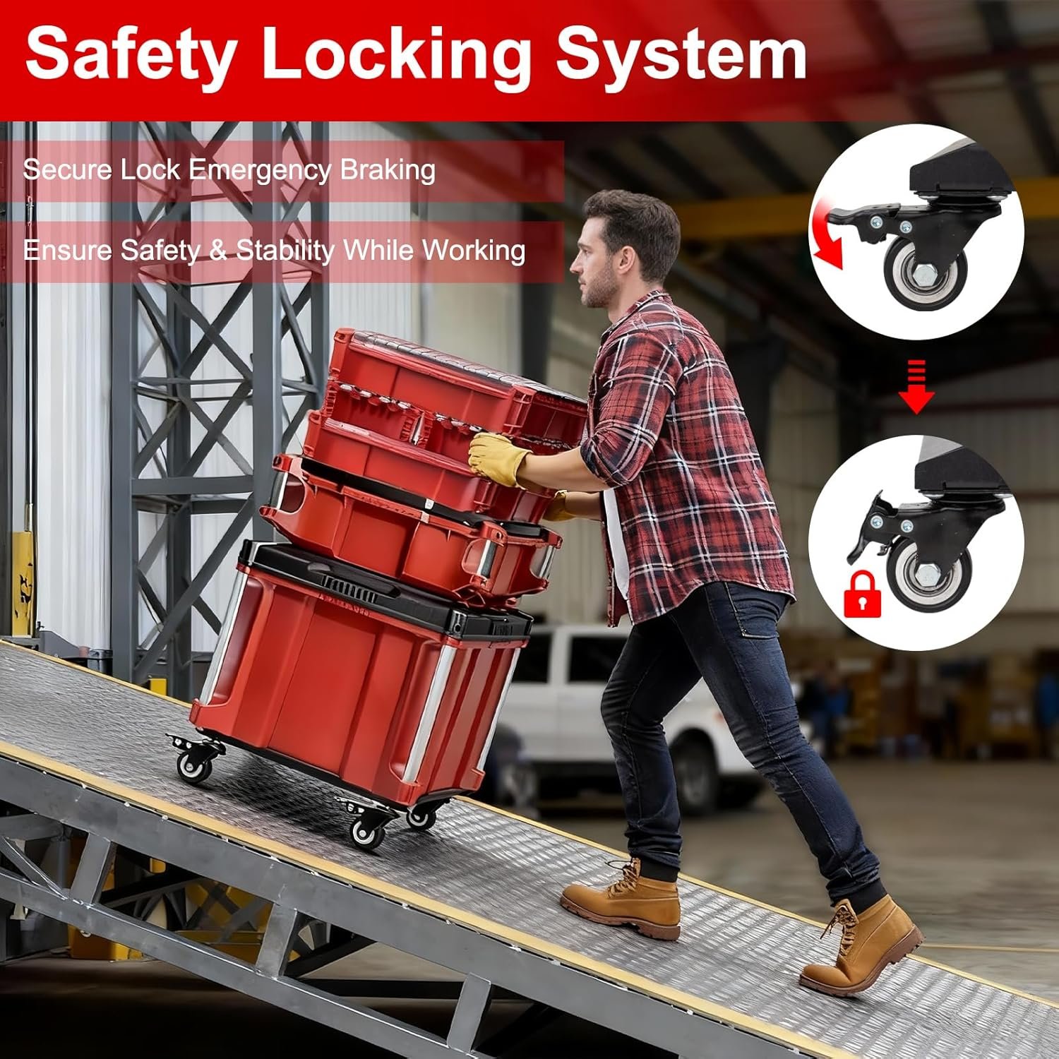 Upgraded Tool Box Dolly Compatible with Milwaukee Packout Carts Milwaukee Packout wheels equipped with locking wheels load capacity up to 200 pounds. - Image 4