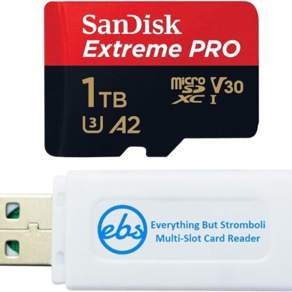 SanDisk 1TB Extreme Pro MicroSD Memory Card with Adapter Works with GoPro Hero 10 Black Action Cam U3 V30 4K A2 Class 10 (SDSQXCZ-1T00-GN6MA) Bundle with 1 Everything But Stromboli Micro Card Reader