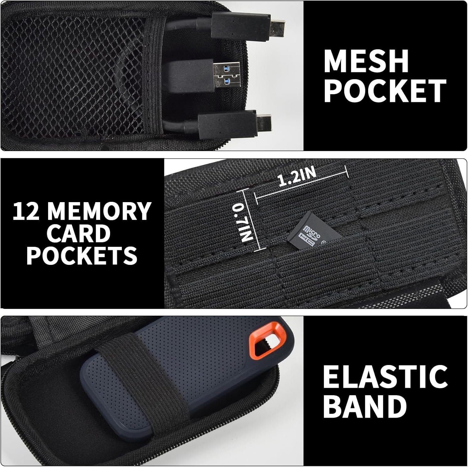 Case Compatible with SanDisk 1TB 2TB 4TB 500GB 8TB for SanDisk Extreme PRO Portable SSD External Hard Drive, Memory Card SD SDXC SDHC Card Storage Holder Organizer (Box Only) Black - Image 3