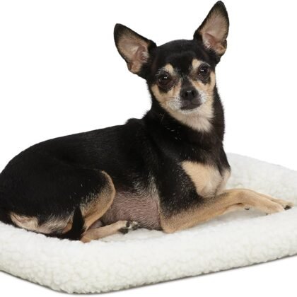 MidWest Homes for Pets QuietTime XXS Dog Bed – White Fleece Bolster, Ultra-Soft and Machine Washable, Fits 18-Inch Crates and Carriers, for Small Dogs and Cats