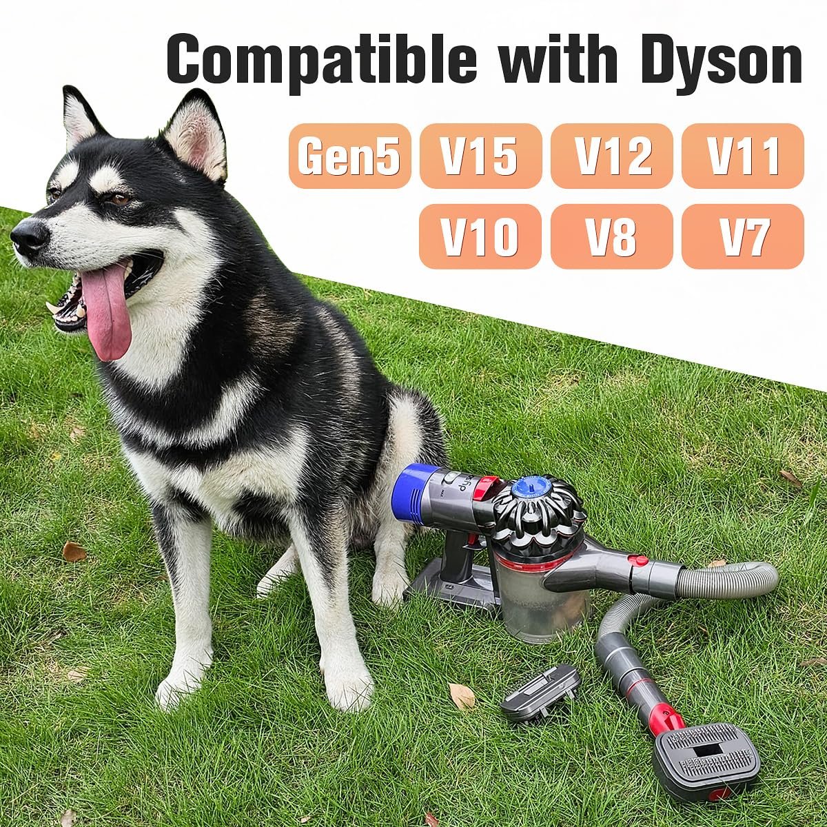 FUNTECK 2-in-1 Dog Hair Vacuum Brush for Grooming & Shedding Compatible with Dyson Gen5, V15, V12, V11, V10, V8, V7 – Removes Loose Hair, Dander, Undercoat & Tangles – Self-Cleaning Design - Image 2