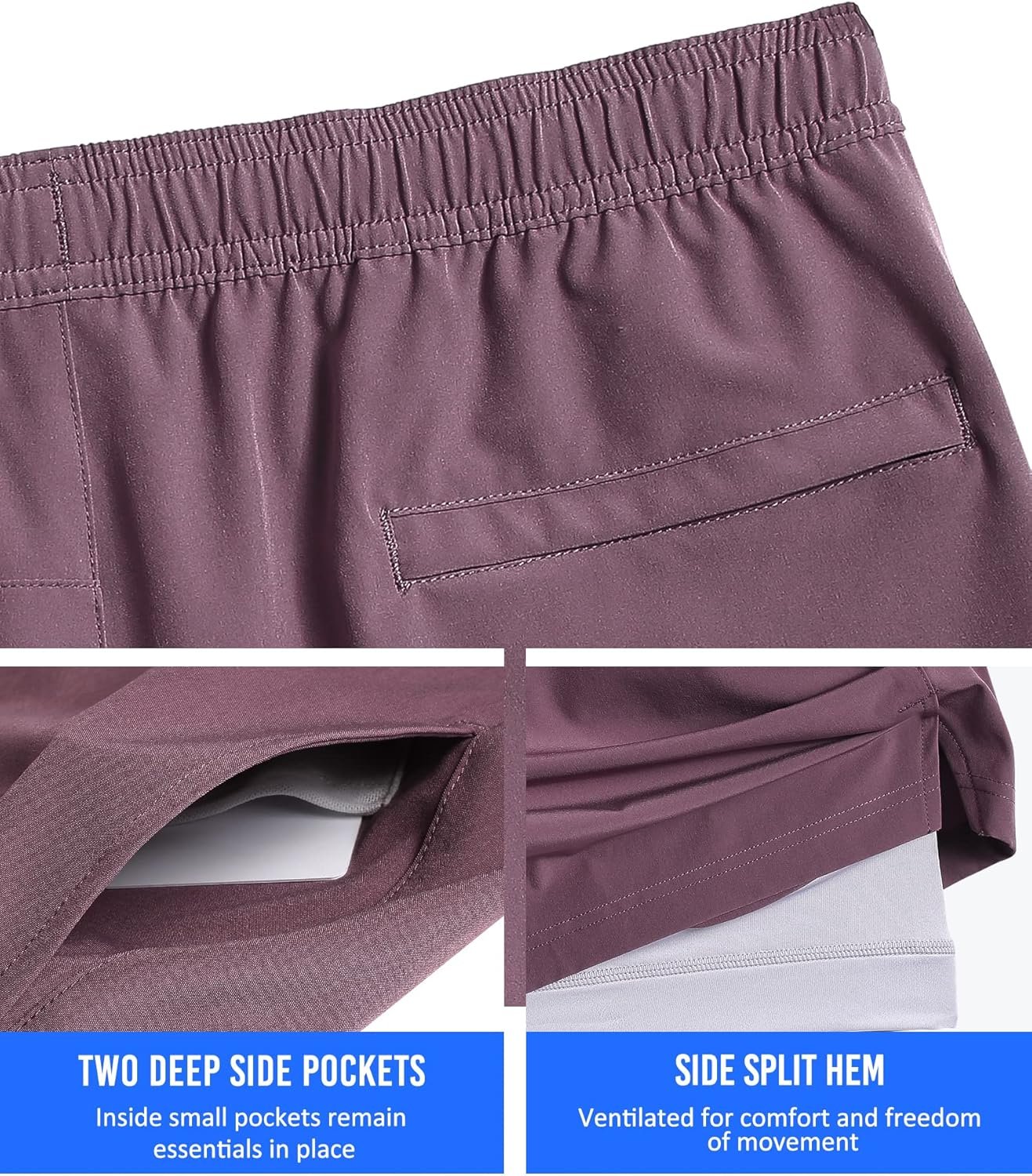 maamgic Mens 5" Gym Running Shorts for Men 2 in 1 Quick Dry Workout Athletic Shorts - Image 6