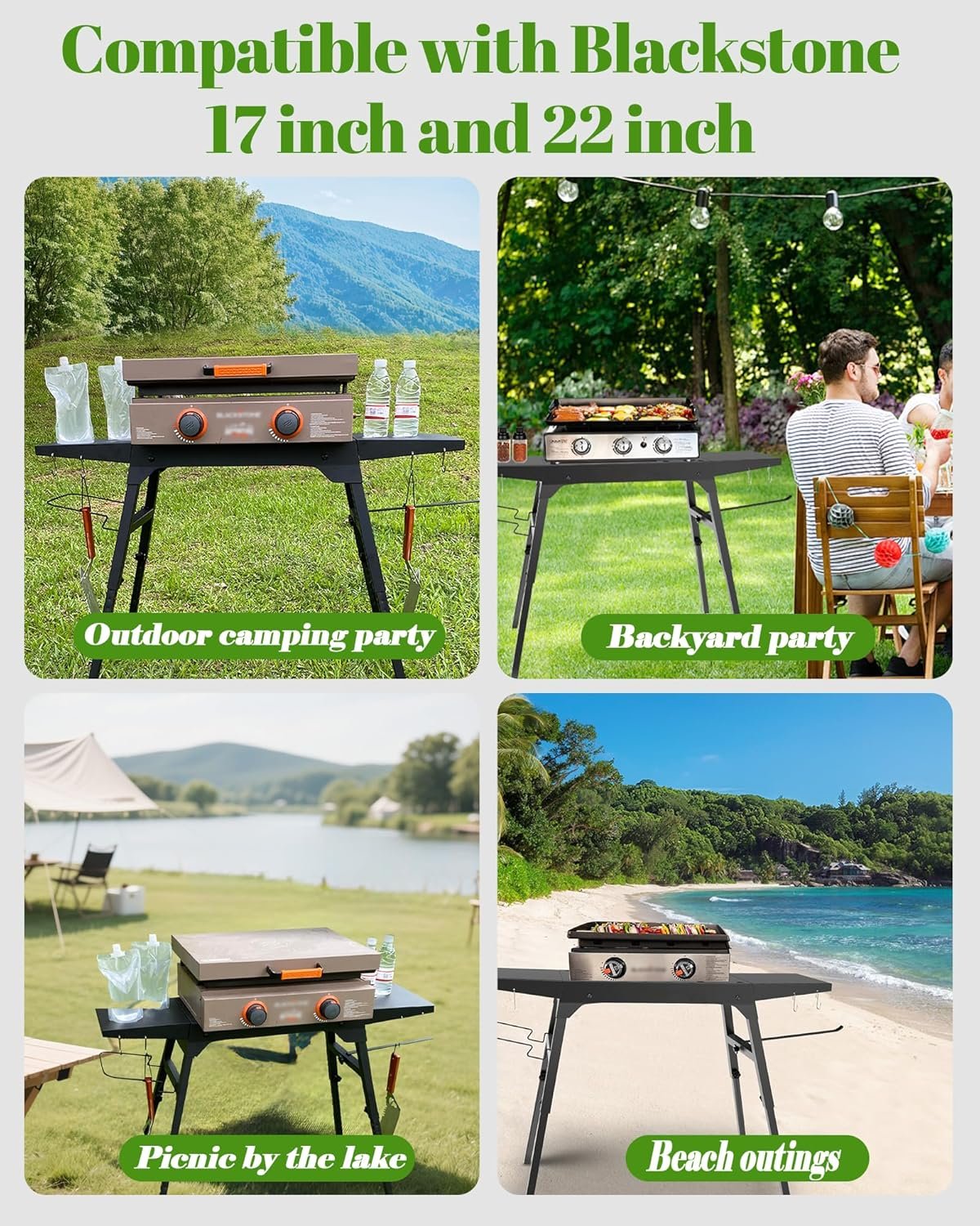Blackstone Griddle Stand for 17”or 22”, Industrial Grade Metal Blackstone Grill Table Stand, with Tool Rack, Paper Towel Holder Trash Bag Holder, for Outdoor Camping Garden Lawns Collapsible Griddle - Image 5