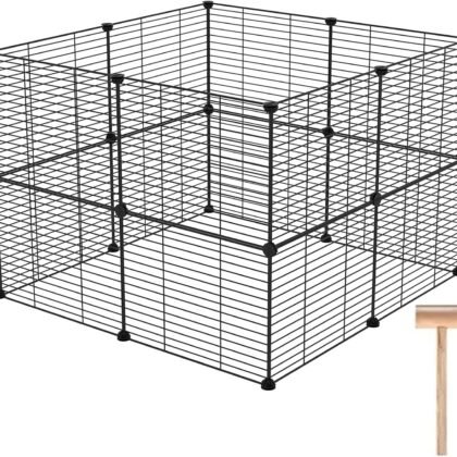 C&AHOME Pet Playpen, Small Animals Supplies, 16 Panels Exercise Playpens Cage, C Grids Portable Yard Fence Indoor, Ideal for Guinea Pigs, Pet Products, DIY Metal Yard Fence, 12" × 15" Black UPPM3416B