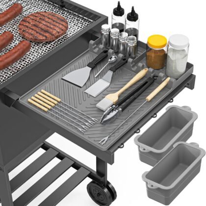 Griddle Accessories for Blackstone – Silicone Griddle Mat & Grease Cup Liners (2 Pack) – Fits 36” 28” 22” 17” Blackstone Griddles – BBQ Grilling Kits Set Gifts for Men (Grey)